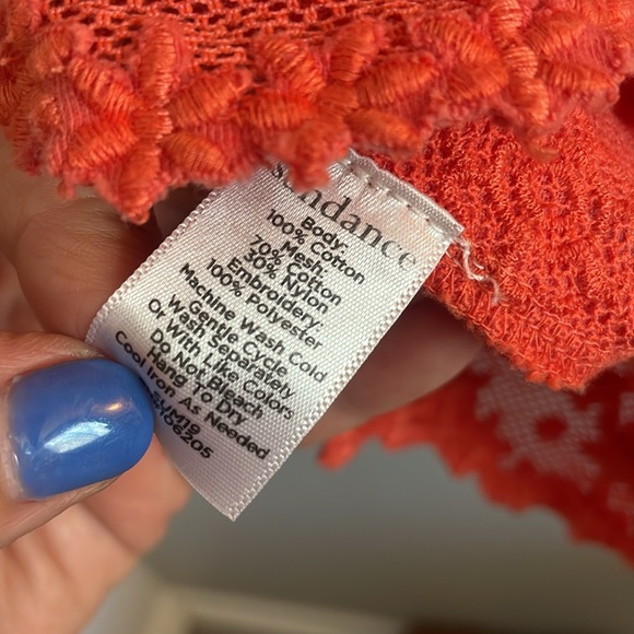 Sundance  Coral Lace Trim Short Sleeve Top Size L - Picture 11 of 12